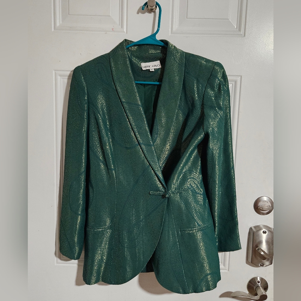 Liancarlo Couture Vintage Green Borcade Jacket Blazar 6 Small Made In The Usa